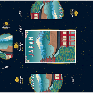 Traditional house Japan art deco style vintage poster illustration 100 Jigsaw Puzzle box 3D Modell