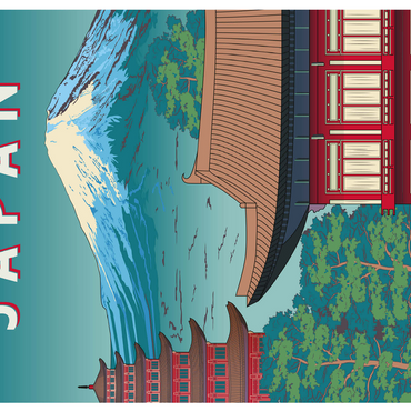 Traditional house Japan art deco style vintage poster illustration 500 Jigsaw Puzzle 3D Modell