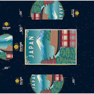 Traditional house Japan art deco style vintage poster illustration 500 Jigsaw Puzzle box 3D Modell