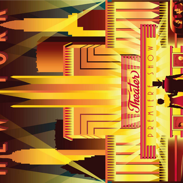 New York Night Broadway, Art Deco style vintage poster, illustration 1000 Jigsaw Puzzle 3D Modell