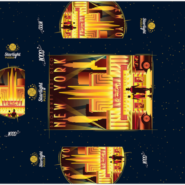 New York Night Broadway, Art Deco style vintage poster, illustration 1000 Jigsaw Puzzle box 3D Modell