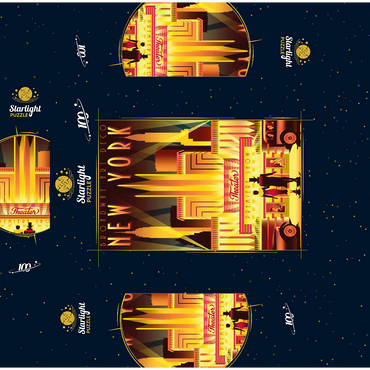 New York Night Broadway Art Deco style vintage poster illustration 100 Jigsaw Puzzle box 3D Modell
