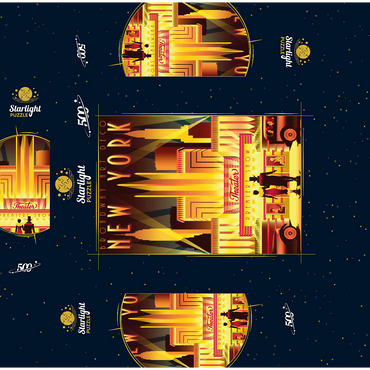 New York Night Broadway Art Deco style vintage poster illustration 500 Jigsaw Puzzle box 3D Modell