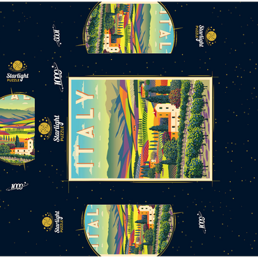 Romantic rural landscape, Italy, art deco style vintage poster, illustration 1000 Jigsaw Puzzle box 3D Modell