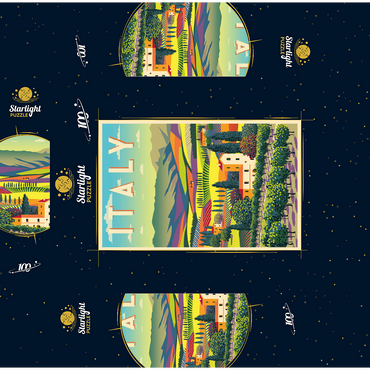 Romantic rural landscape Italy art deco style vintage poster illustration 100 Jigsaw Puzzle box 3D Modell