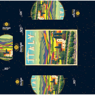 Romantic rural landscape Italy art deco style vintage poster illustration 500 Jigsaw Puzzle box 3D Modell