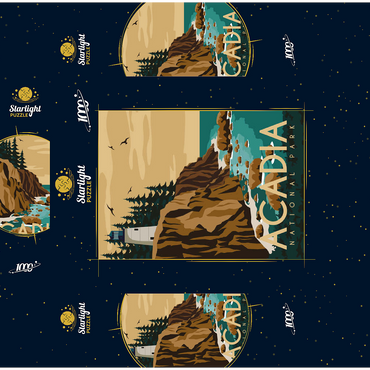 Acadia National Park Maine USA Art Deco style vintage poster illustration 1000 Jigsaw Puzzle box 3D Modell