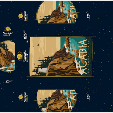 Acadia National Park Maine USA Art Deco style vintage poster illustration 100 Jigsaw Puzzle box 3D Modell