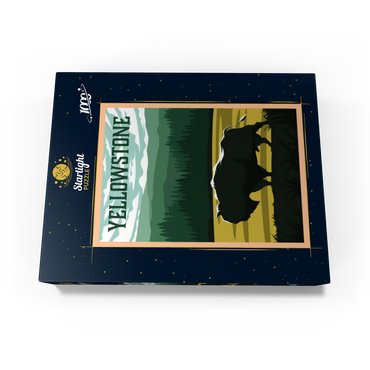 Bisons in Yellowstone National Park art deco style vintage poster illustration 1000 Jigsaw Puzzle box view3