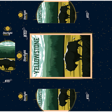 Bisons in Yellowstone National Park art deco style vintage poster illustration 1000 Jigsaw Puzzle box 3D Modell