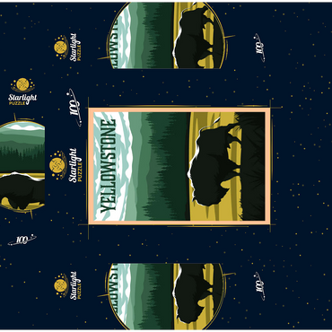 Bisons in Yellowstone National Park art deco style vintage poster illustration 100 Jigsaw Puzzle box 3D Modell