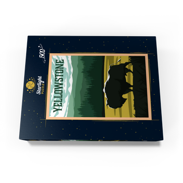 Bisons in Yellowstone National Park art deco style vintage poster illustration 500 Jigsaw Puzzle box view3