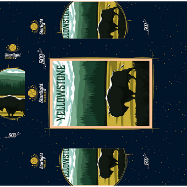 Bisons in Yellowstone National Park art deco style vintage poster illustration 500 Jigsaw Puzzle box 3D Modell