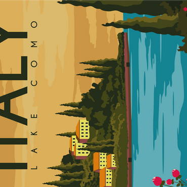 Lake Como Italy, Art Deco style vintage poster, illustration 1000 Jigsaw Puzzle 3D Modell