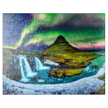 puzzleplate Northern lights Aurora borealis at Kirkjufell in Iceland 100 Jigsaw Puzzle