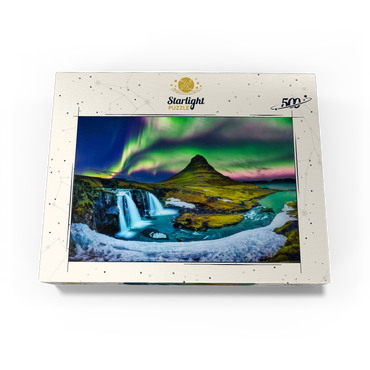 Northern lights Aurora borealis at Kirkjufell in Iceland 500 Jigsaw Puzzle box view1