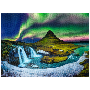 puzzleplate Northern lights Aurora borealis at Kirkjufell in Iceland 500 Jigsaw Puzzle