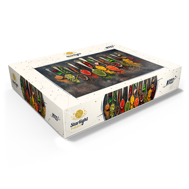 Assortment of natural spices on vintage spoons on dark slate 1000 Jigsaw Puzzle box view1