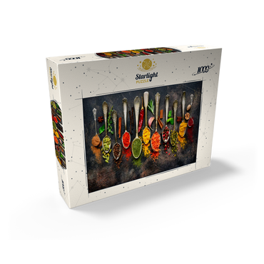 Assortment of natural spices on vintage spoons on dark slate 1000 Jigsaw Puzzle box view1