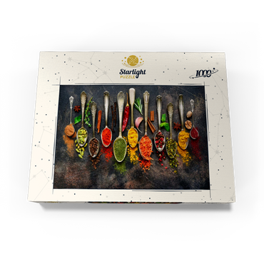 Assortment of natural spices on vintage spoons on dark slate 1000 Jigsaw Puzzle box view1