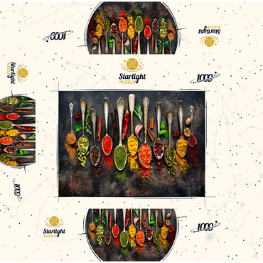 Assortment of natural spices on vintage spoons on dark slate 1000 Jigsaw Puzzle box 3D Modell