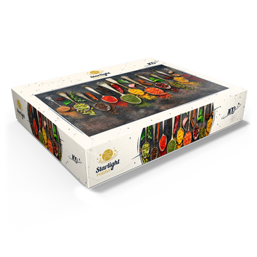 Assortment of natural spices on vintage spoons on dark slate 100 Jigsaw Puzzle box view1