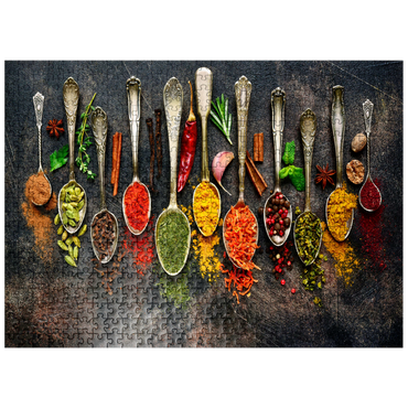 puzzleplate Assortment of natural spices on vintage spoons on dark slate 500 Jigsaw Puzzle