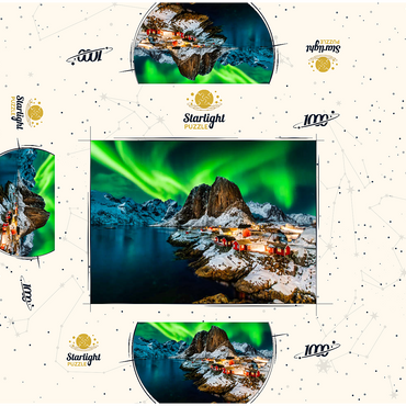 Aurora borealis over Hamnoy in Norway 1000 Jigsaw Puzzle box 3D Modell