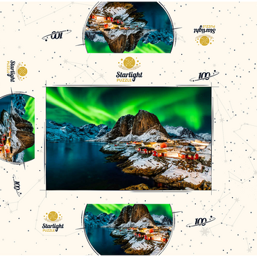 Aurora borealis over Hamnoy in Norway 100 Jigsaw Puzzle box 3D Modell