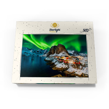 Aurora borealis over Hamnoy in Norway 500 Jigsaw Puzzle box view1