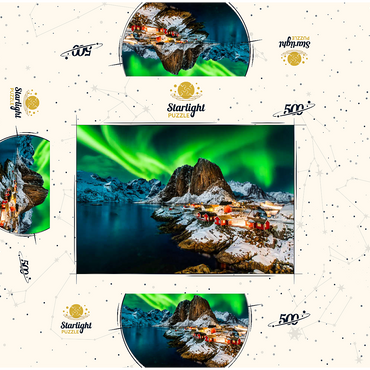 Aurora borealis over Hamnoy in Norway 500 Jigsaw Puzzle box 3D Modell