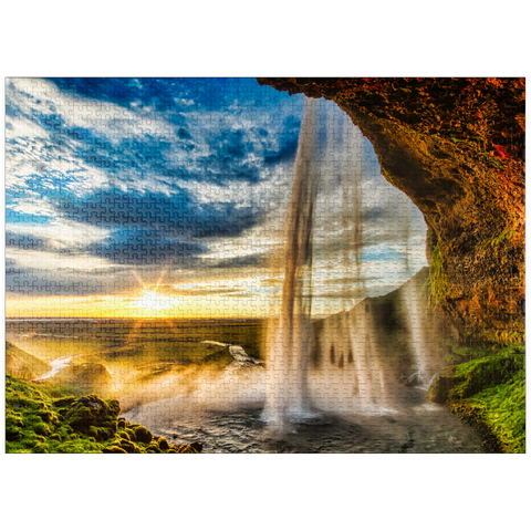 puzzleplate Seljalandfoss waterfall at sunset, Iceland 1000 Jigsaw Puzzle