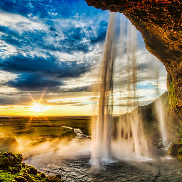 Seljalandfoss waterfall at sunset, Iceland 1000 Jigsaw Puzzle 3D Modell