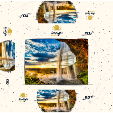 Seljalandfoss waterfall at sunset, Iceland 1000 Jigsaw Puzzle box 3D Modell