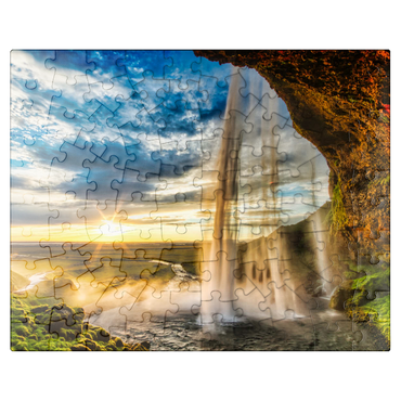 puzzleplate Seljalandfoss waterfall at sunset Iceland 100 Jigsaw Puzzle