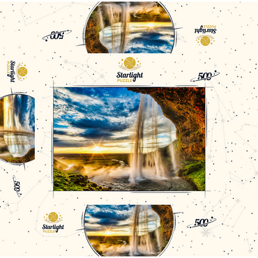 Seljalandfoss waterfall at sunset Iceland 500 Jigsaw Puzzle box 3D Modell