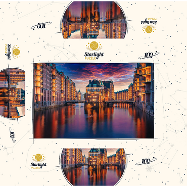 Speicherstadt Hamburg at dusk 100 Jigsaw Puzzle box 3D Modell