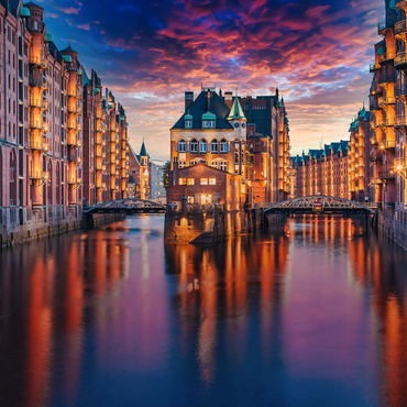 Speicherstadt Hamburg at dusk 500 Jigsaw Puzzle 3D Modell