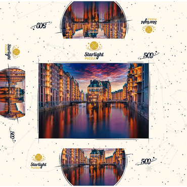 Speicherstadt Hamburg at dusk 500 Jigsaw Puzzle box 3D Modell