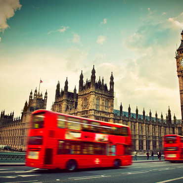 Red double decker bus in front of the Big Ban and Westminster Abbey, London, England 1000 Jigsaw Puzzle 3D Modell
