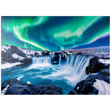 puzzleplate Northern lights over Godafoss waterfall in Iceland 1000 Jigsaw Puzzle
