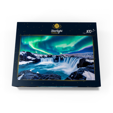 Northern lights over Godafoss waterfall in Iceland 100 Jigsaw Puzzle box view1