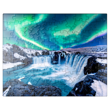 puzzleplate Northern lights over Godafoss waterfall in Iceland 100 Jigsaw Puzzle