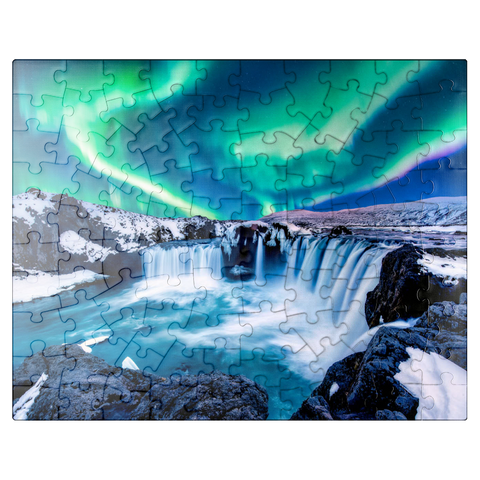 puzzleplate Northern lights over Godafoss waterfall in Iceland 100 Jigsaw Puzzle