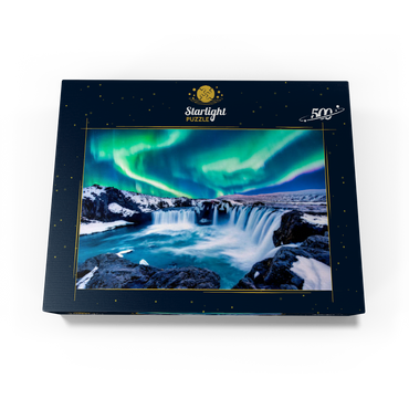 Northern lights over Godafoss waterfall in Iceland 500 Jigsaw Puzzle box view1