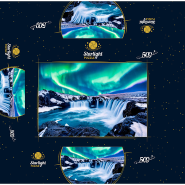 Northern lights over Godafoss waterfall in Iceland 500 Jigsaw Puzzle box 3D Modell
