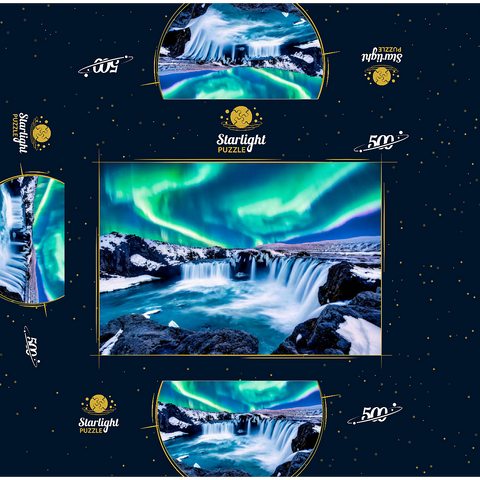 Northern lights over Godafoss waterfall in Iceland 500 Jigsaw Puzzle box 3D Modell