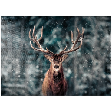 puzzleplate Noble deer in winter snow forest 1000 Jigsaw Puzzle