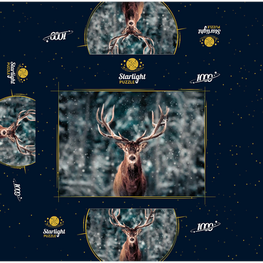 Noble deer in winter snow forest 1000 Jigsaw Puzzle box 3D Modell