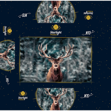 Noble deer in winter snow forest 100 Jigsaw Puzzle box 3D Modell